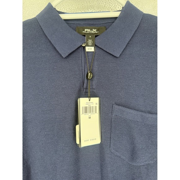 RLX Ralph Lauren Knit Textured Polo Shirt Navy ShortSleeve Size M MSRP $168 NWT